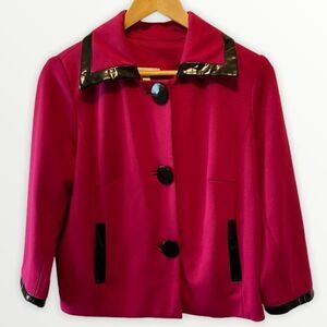 DRESSBARN Pink Crop Blazer Faux Patent LeatherTrim